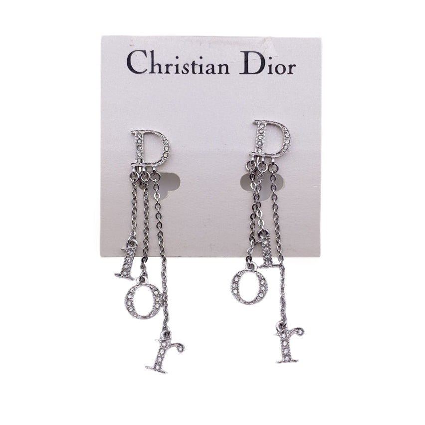 Christian Dior Silver Metal and Crystals Dangle Earrings – OPA Vintage