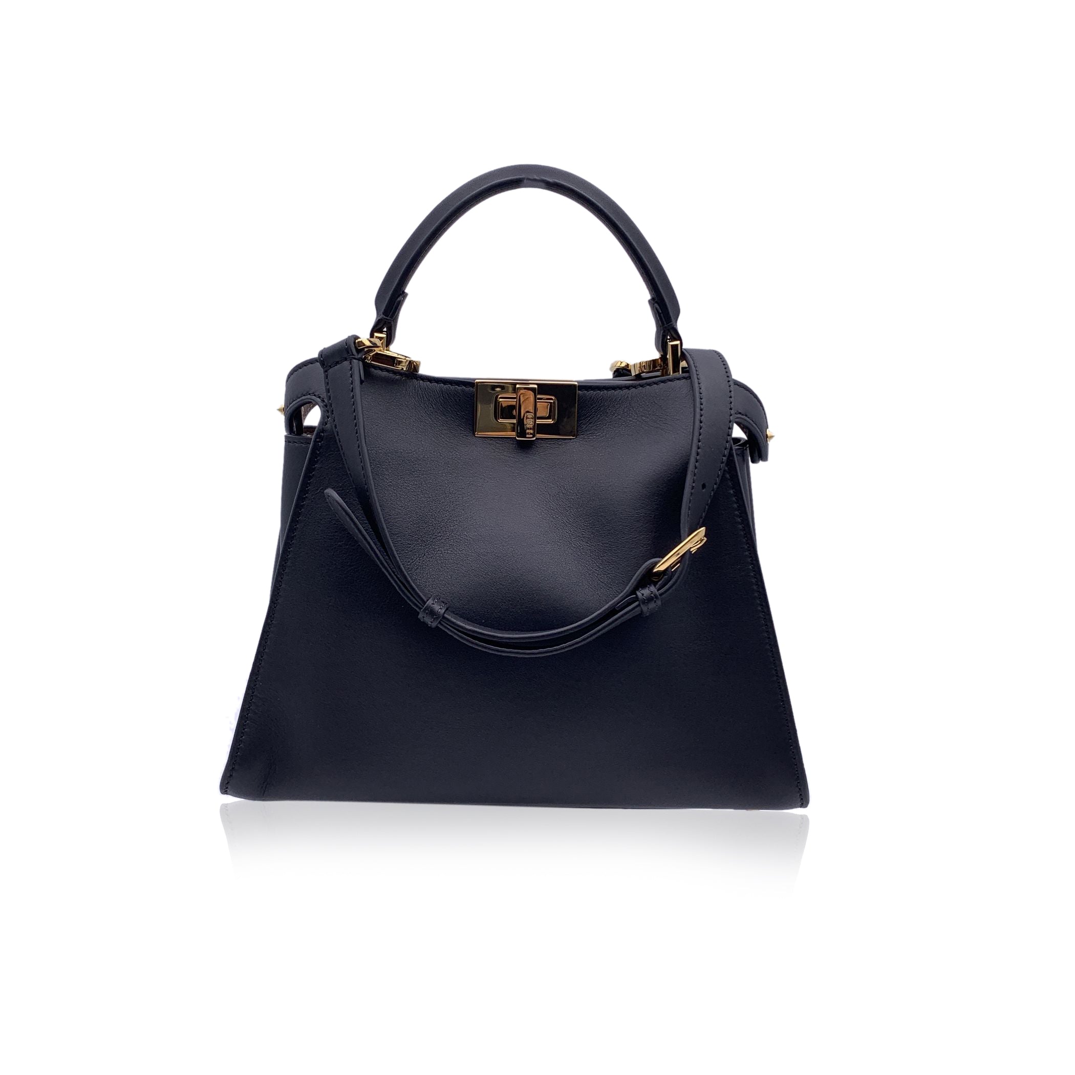 Fendi Black Leather Peekaboo Essentially Mini Top Handle Satchel Bag