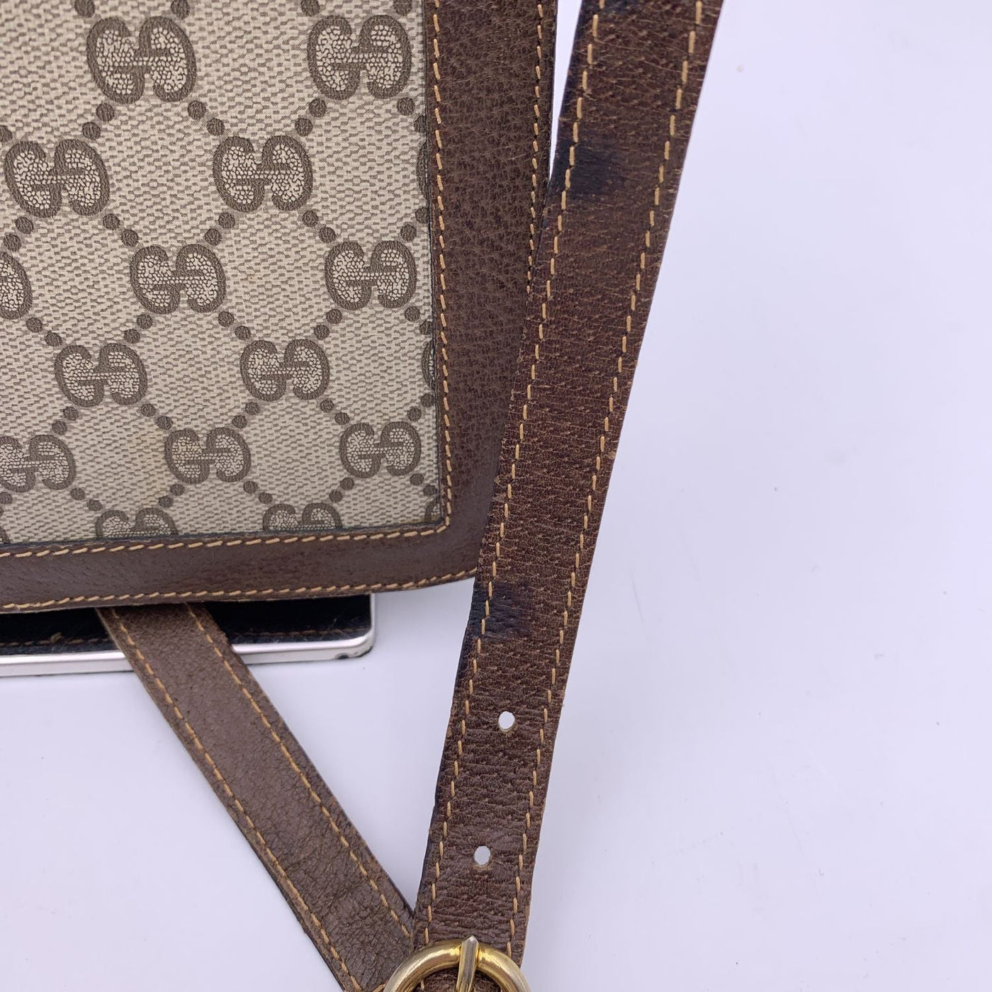Handbags Gucci Vintage Monogram Canvas Vertical Shoulder Bag with Stripes