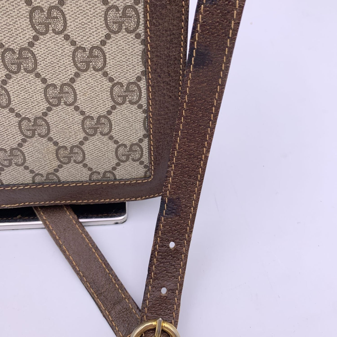 Gucci Vintage Monogram Canvas Vertical Shoulder Bag with Stripes