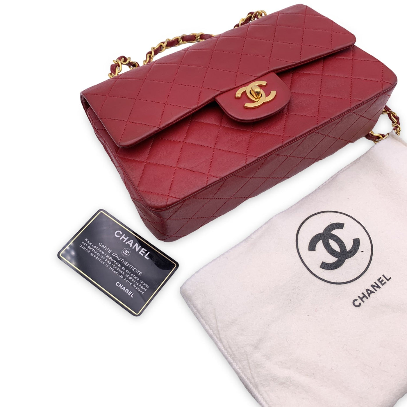 Chanel Vintage Red Quilted Timeless Classic 2.55 Shoulder Bag 25