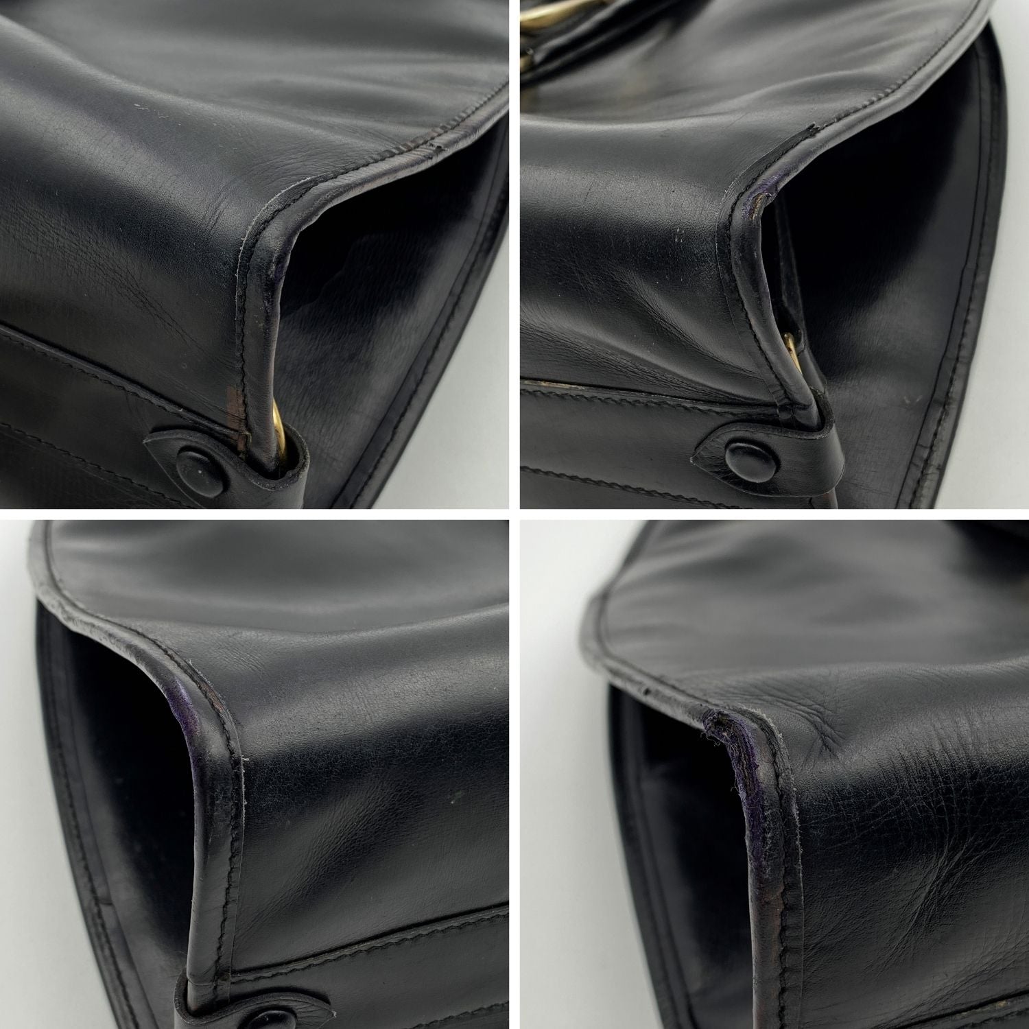 Gucci Vintage Black Leather Stirrup Hobo Handbag