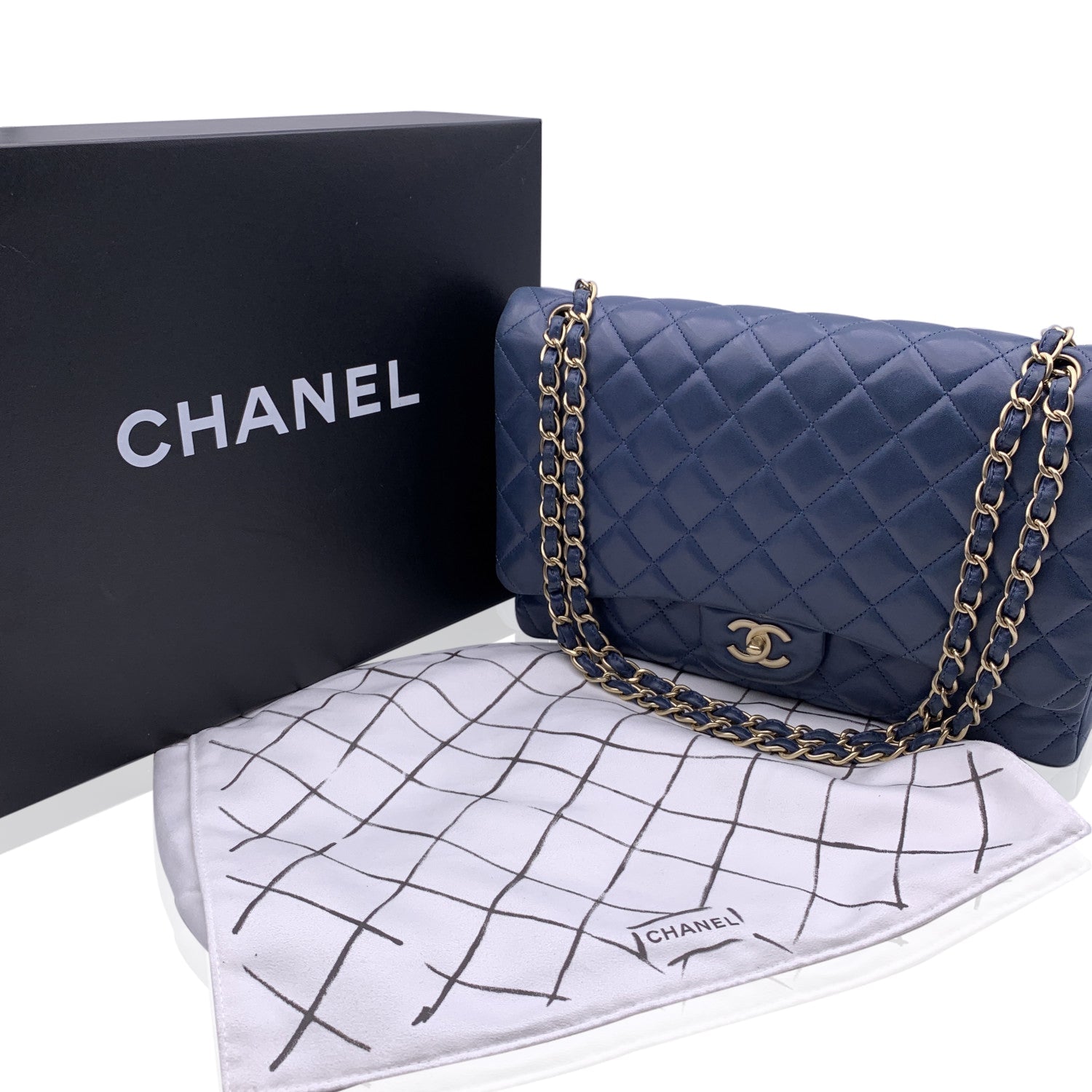 Chanel Blue Quilted Leather Maxi Timeless Classic 2.55 Single Flap Bag –  OPA Vintage