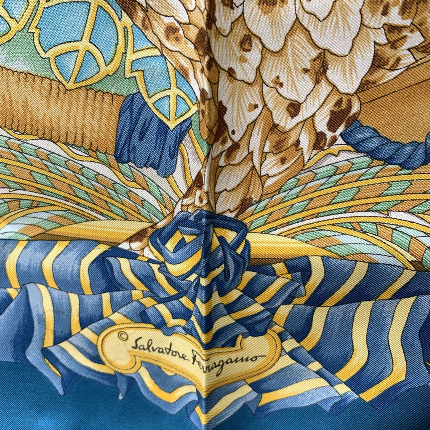 Printed Silk Scarf in Blue - Ferragamo