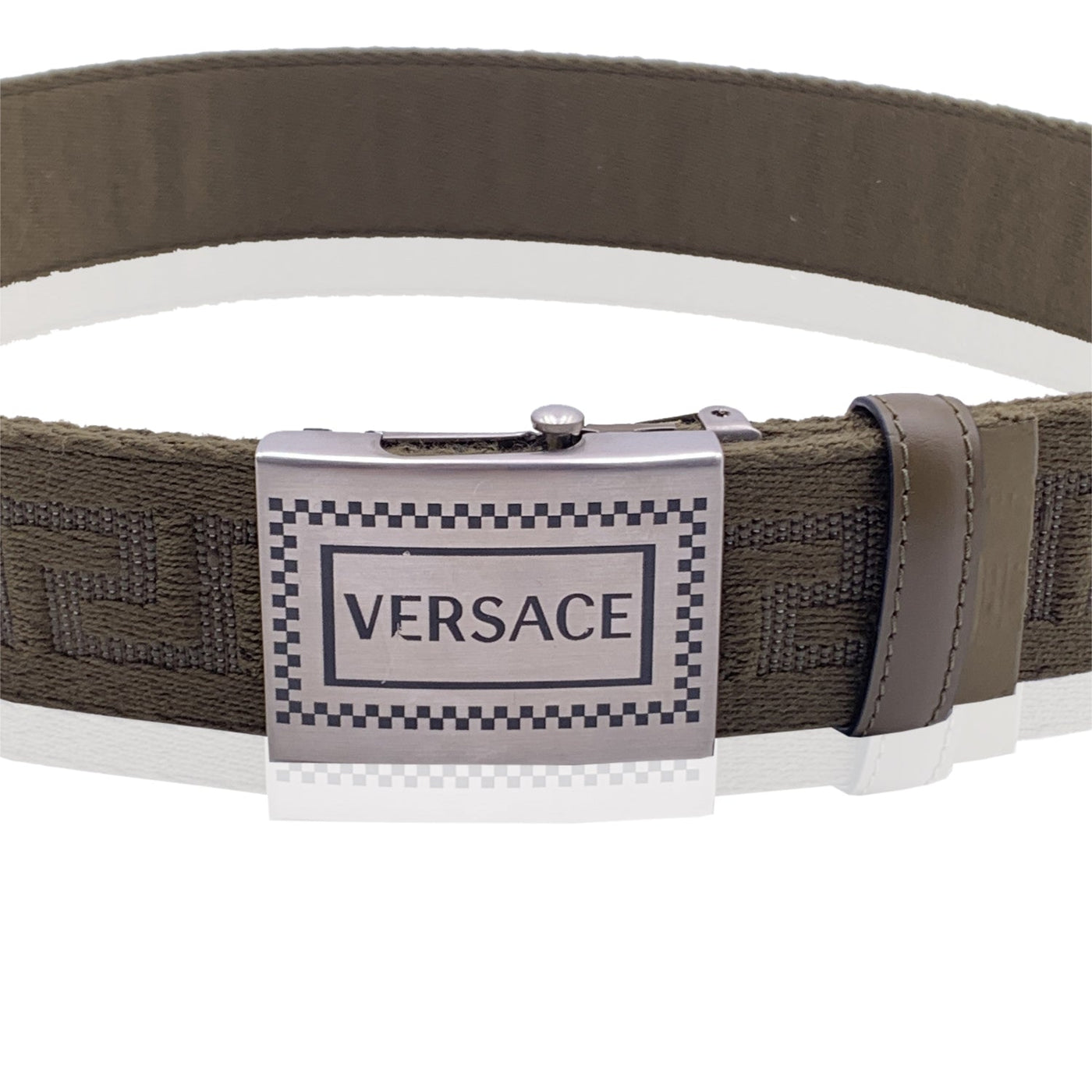 Versace Green Canvas Greek Pattern Unisex Adjustable Belt Size 80