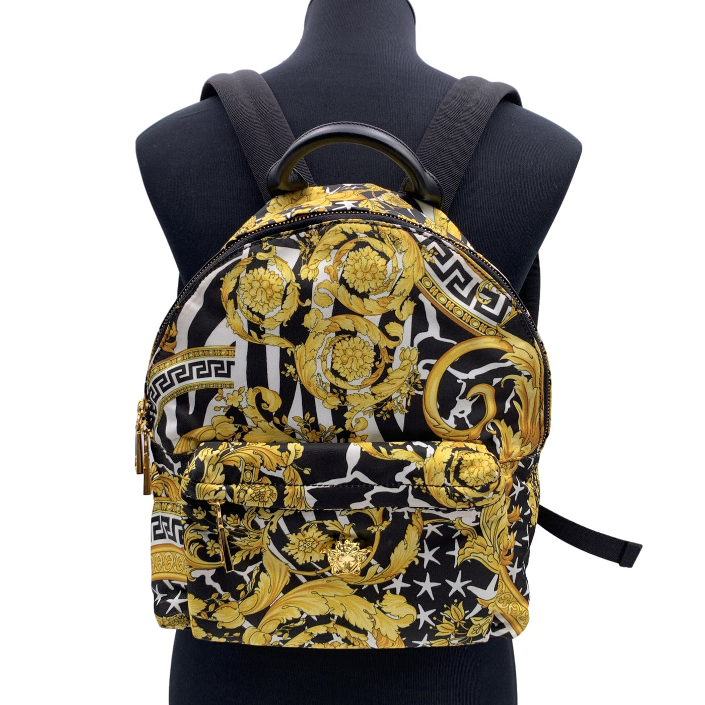 NEW Versace Black and Gold Baroque Printed Tote Bag with Medusa