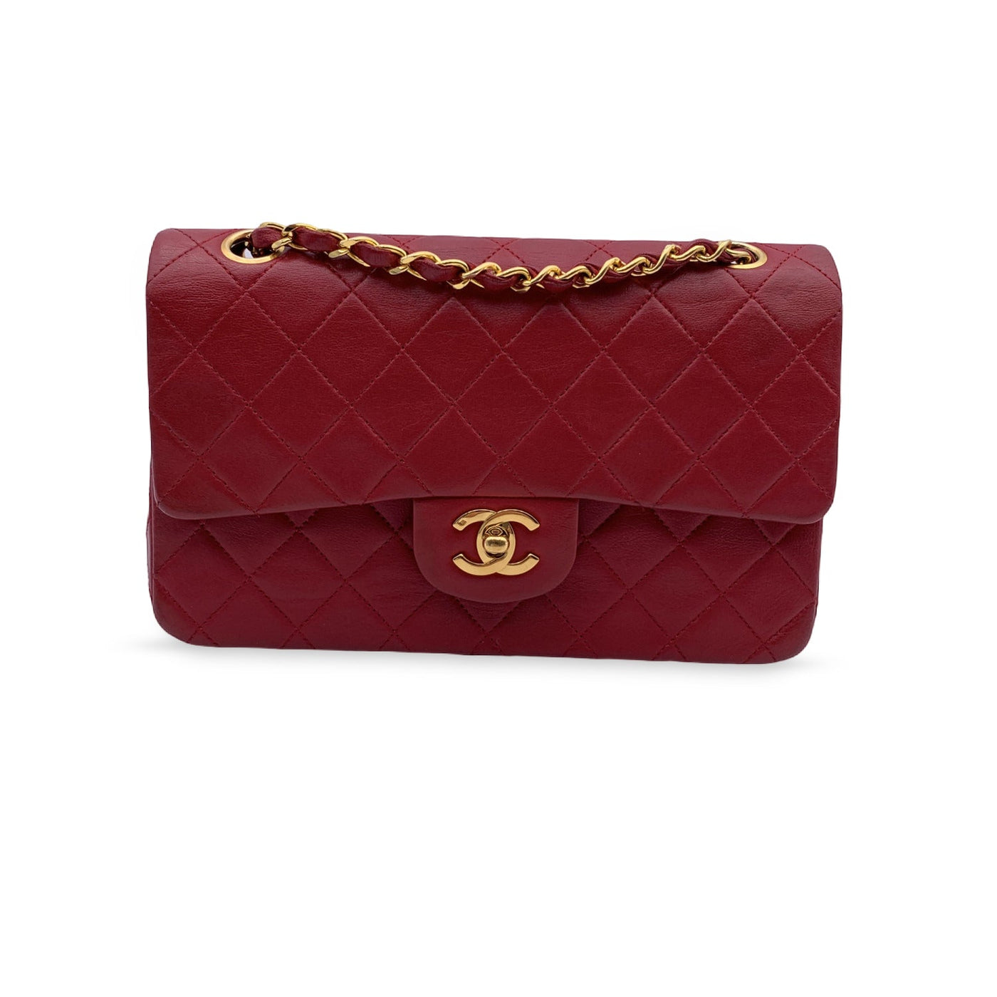 Chanel Vintage Red Quilted Timeless Classic Small 2.55 Bag 23 cm