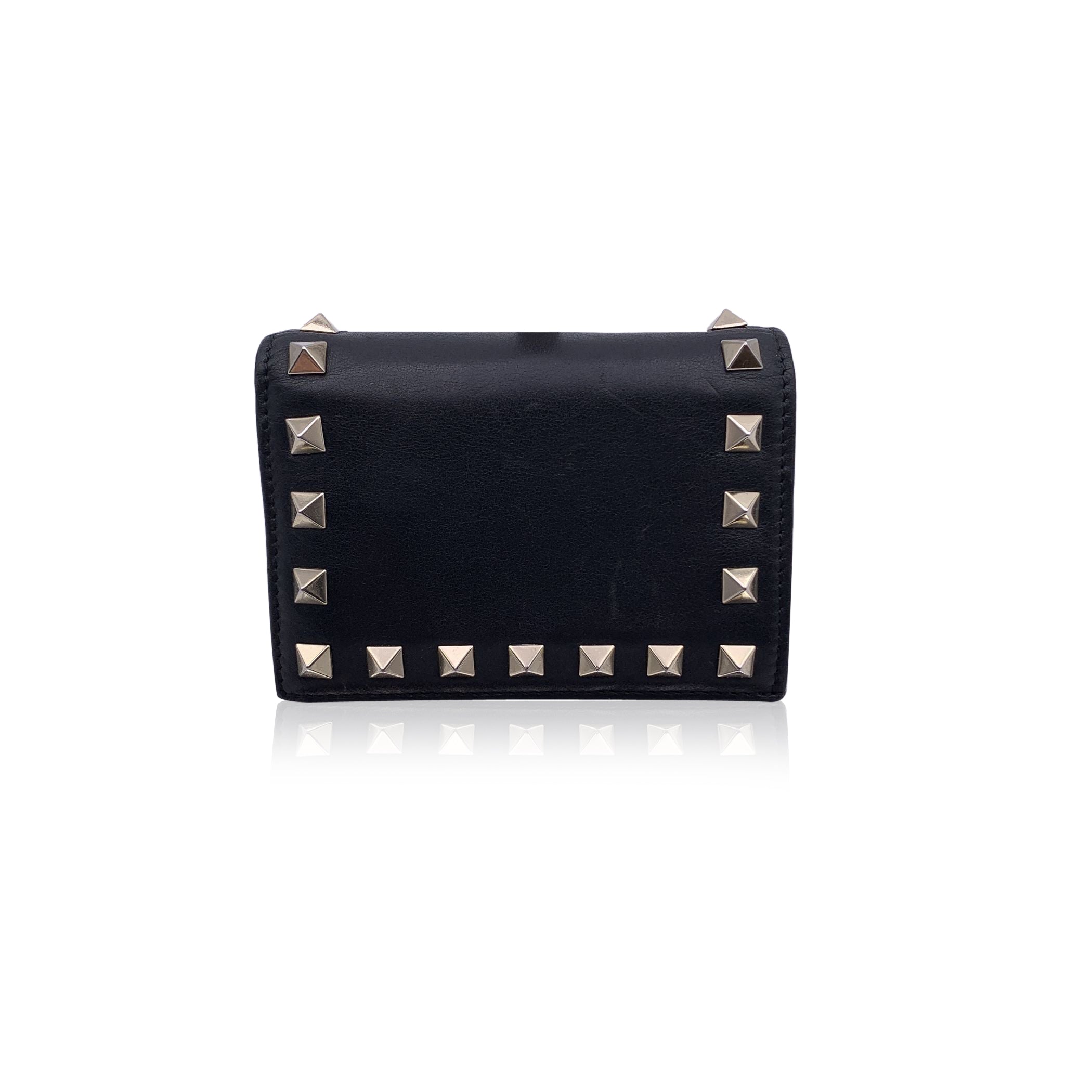 Rockstud Leather Compact Wallet