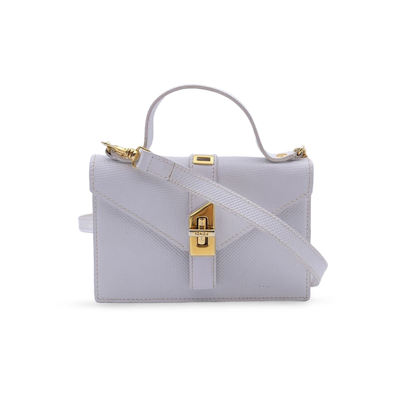 Fendi Vintage White Textured Leather Convertible Mini Handbag