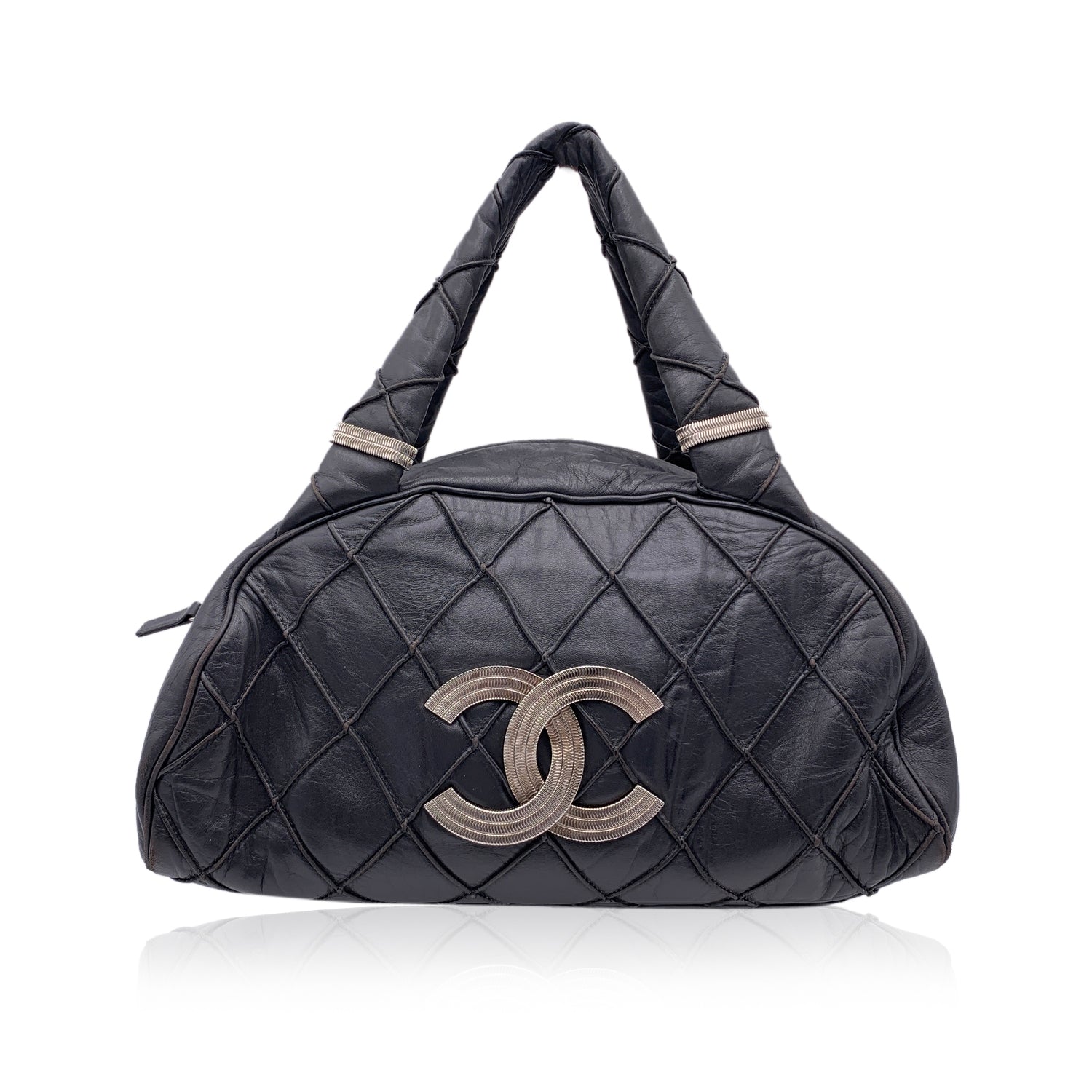 Chanel Dark Grey Quilted Leather CC Logo Bowling Bowler Bag – OPA Vintage