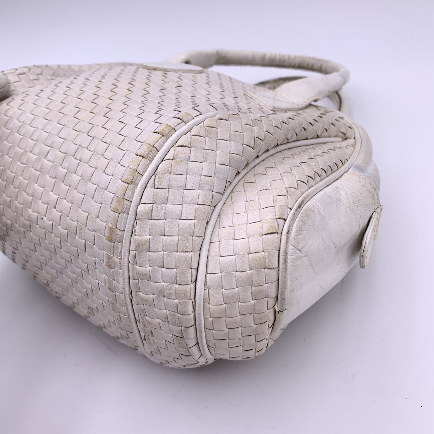 Fendi Vintage White Woven Leather Handbag Bag Satchel