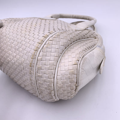 Fendi Vintage White Woven Leather Handbag Bag Satchel