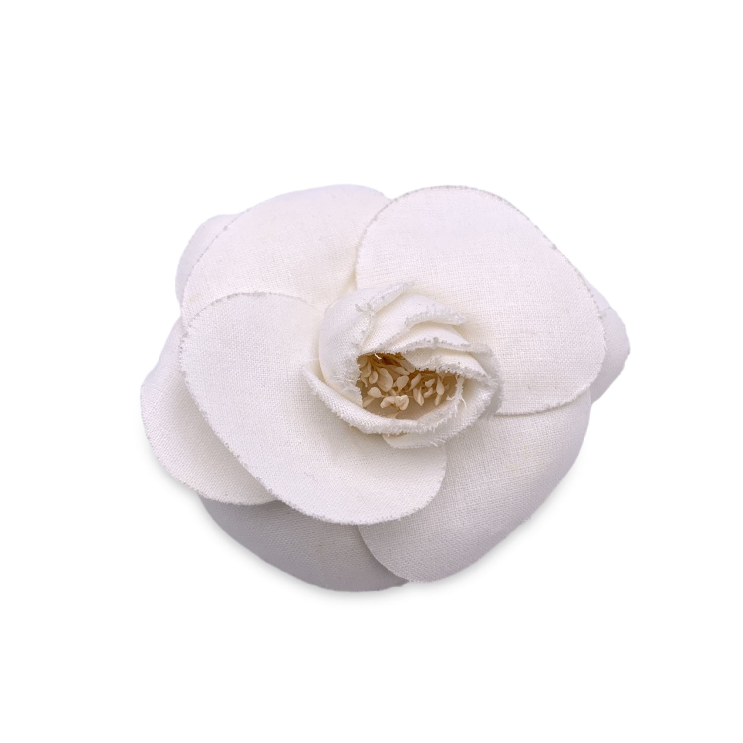 Chanel Vintage White Cloth Camelia Camellia Flower Brooch Pin