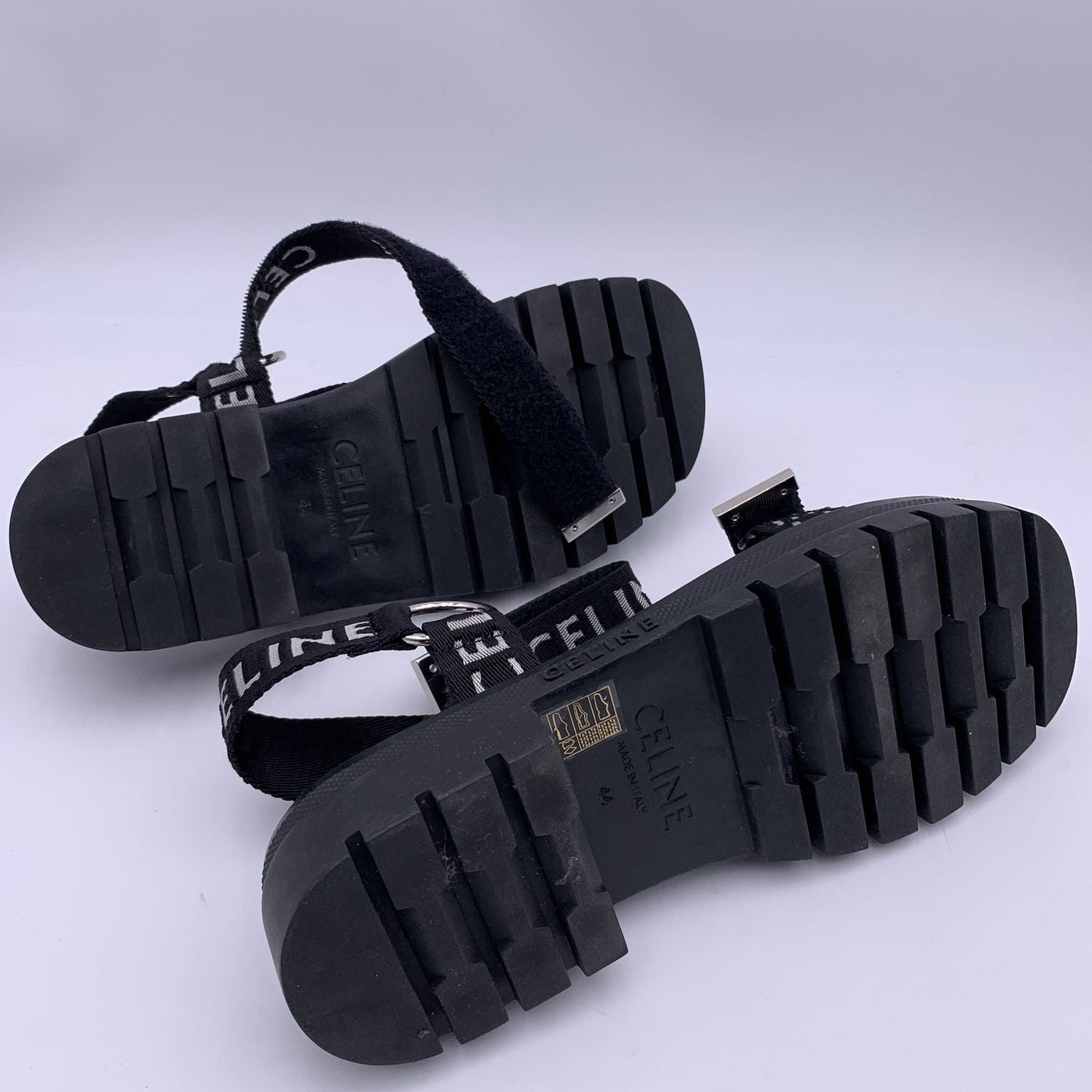 Celine Black Leo Strappy Sandals Shoes with Jacquard Straps Size