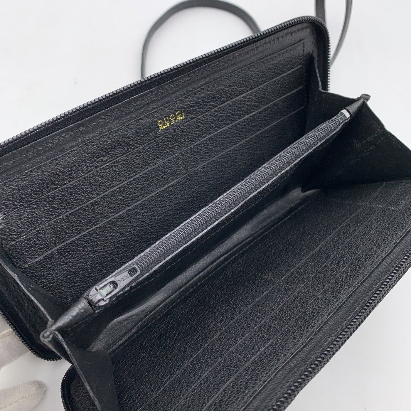 Zip around wallet with bamboo in black leather