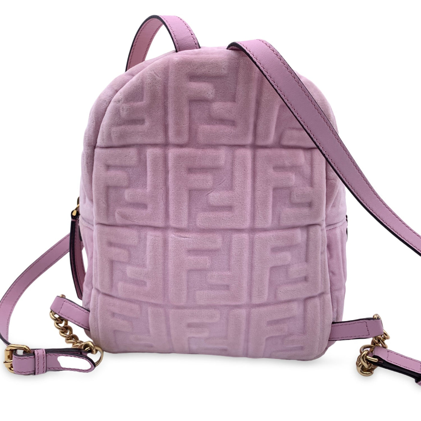 Fendi Baby Pink Velvet FF Embossed Mini Backpack Shoulder Bag