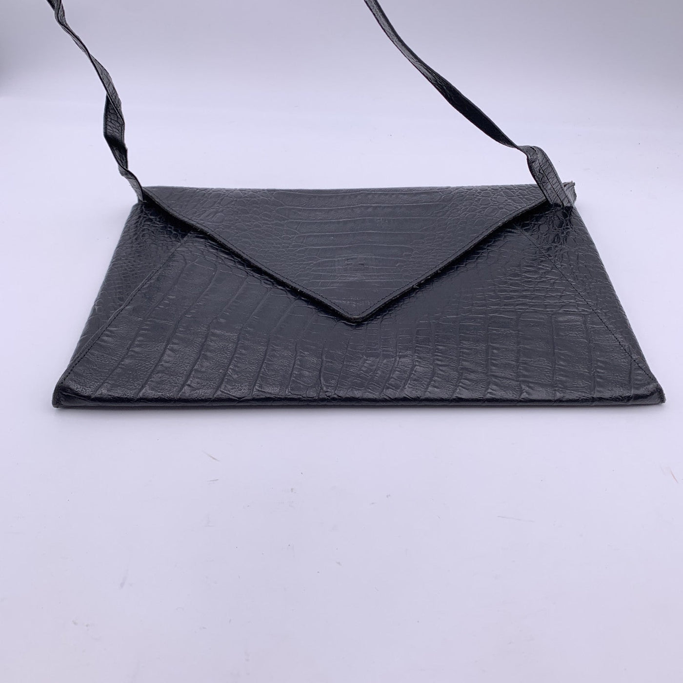 Fendi Vintage Black Embossed Portfolio Envelope Clutch Bag with Strap