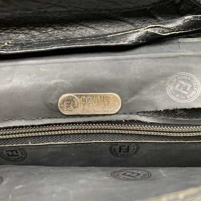Fendi Vintage Black Embossed Portfolio Envelope Clutch Bag with Strap