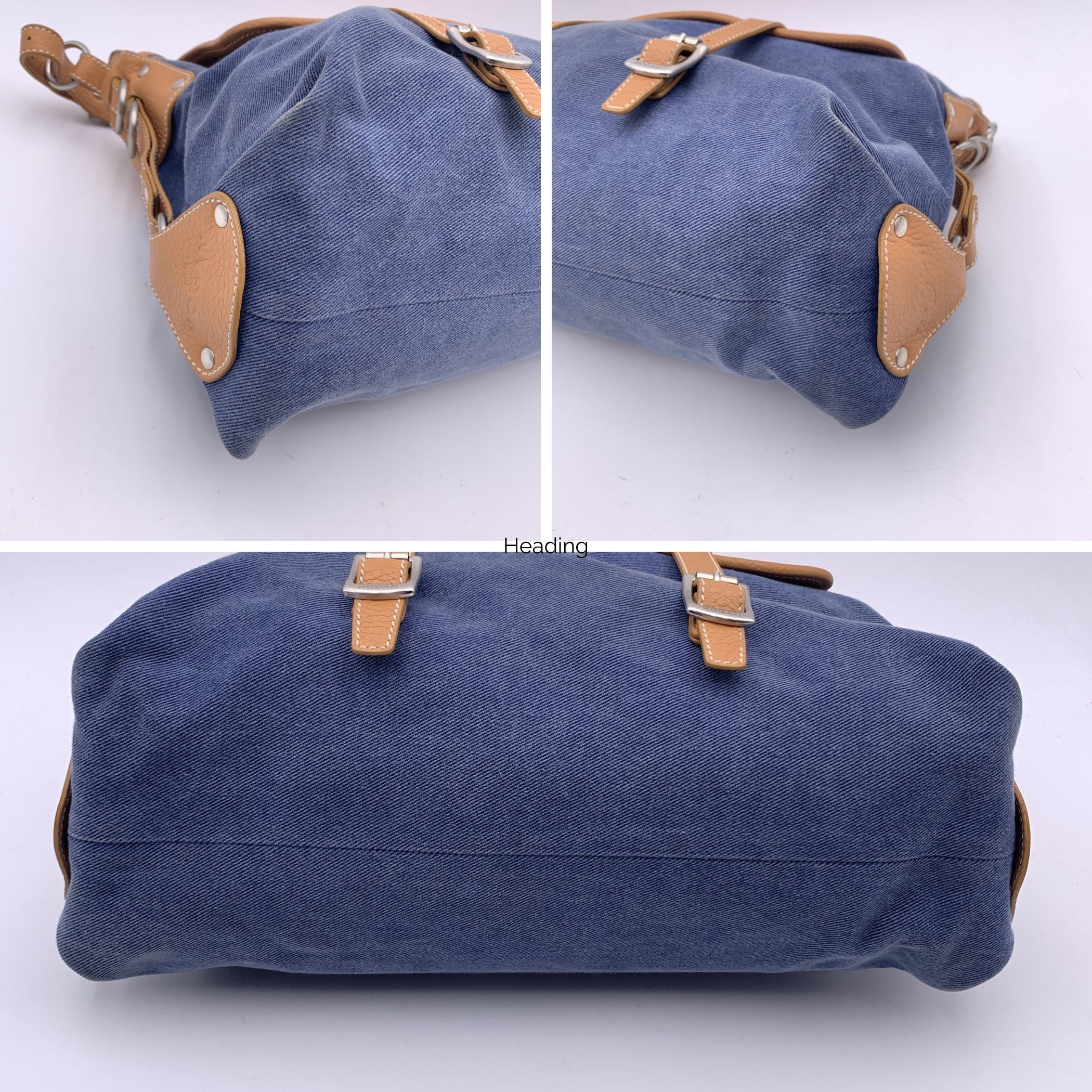 Borsa a tracolla con patta Hogan in denim blu e pelle beige