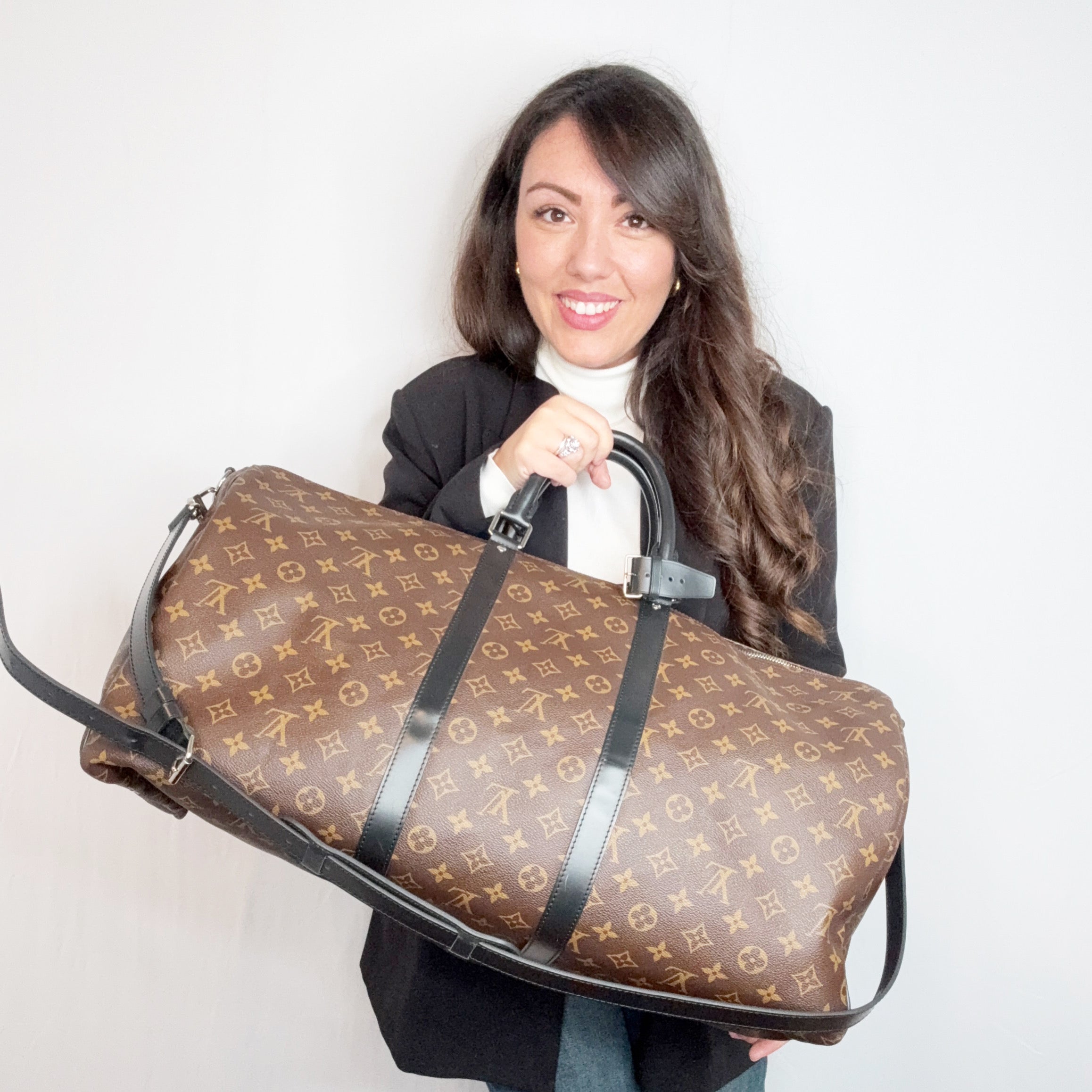 Borsa da viaggio Louis Vuitton Monogram Macassar Keepall Bandouliere 55